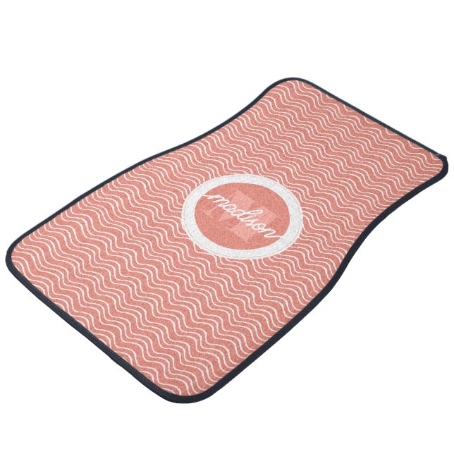Personalized Monogram Modern Waves Pattern Car Floor Mat (Angled)