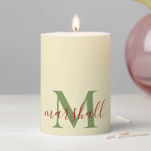 Personalized Monogram Modern Winter Christmas Pillar Candle