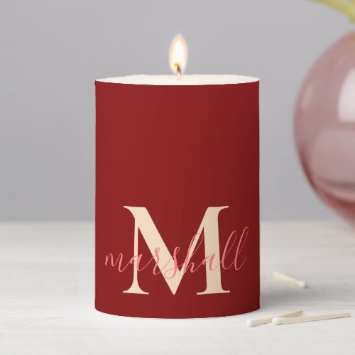 Personalized Monogram Modern Winter Christmas Pillar Candle