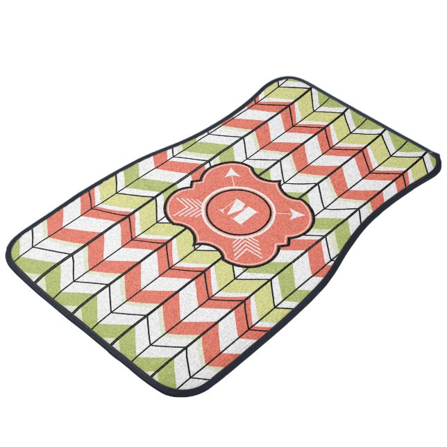 Personalized Monogram Modern Zig Zag Pattern Car Floor Mat (Angled)