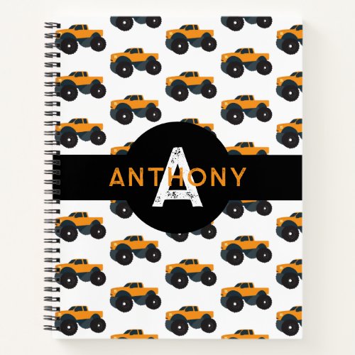 Personalized Monogram Monster Truck Vehicle Kids Notebook