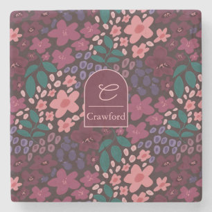Personalized Monogram Moody Floral Stone Coaster
