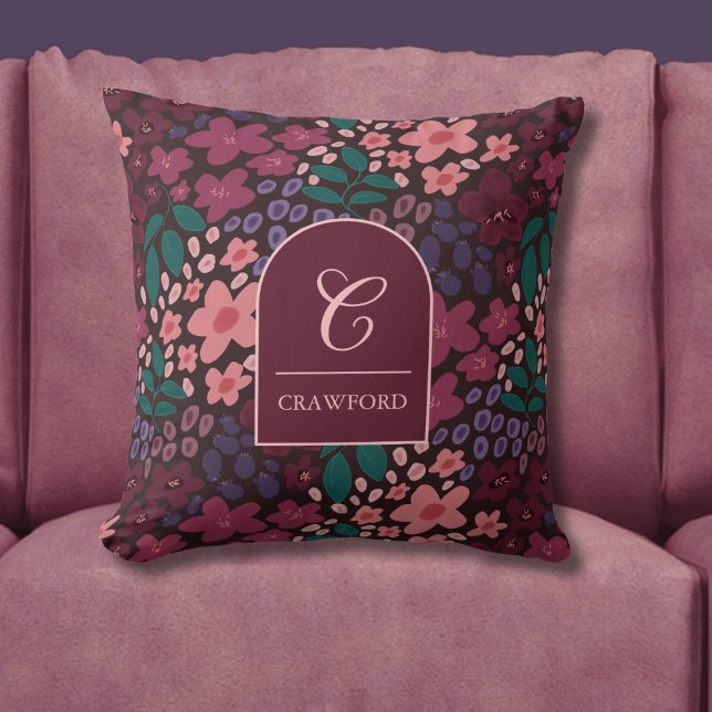 Personalized Monogram Moody Floral Throw Pillow (Monogram Floral Throw Pillow)