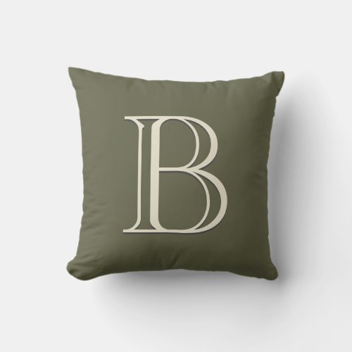 Personalized Monogram Moss Green  Off White Throw Pillow