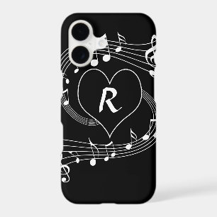 Personalized Monogram Musical notes heart iPhone 17 Case