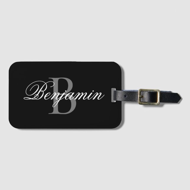 Personalized Monogram Name Black And Grey  Luggage Tag (Front Horizontal)