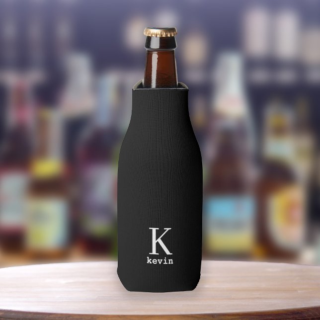 Personalized monogram name black and white bottle cooler (Creator Uploaded)