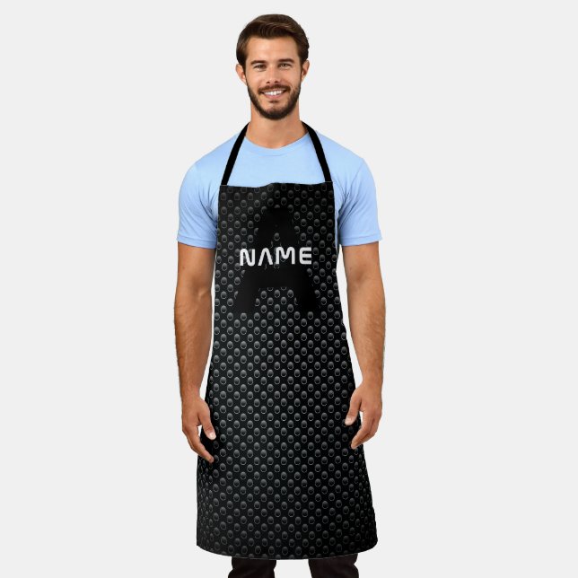 Personalized Monogram Name Black and White Texture Apron (Worn)