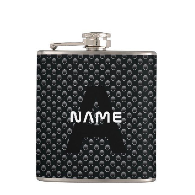 Personalized Monogram Name Black and White Texture Flask (Front)