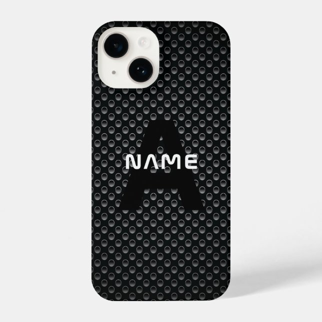 Personalized Monogram Name Black and White Texture iPhone Case (Back)