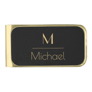 Personalized Monogram   Name Black & Gold  Finish Money Clip