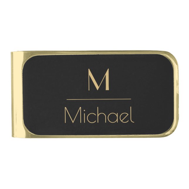 Personalized Monogram | Name Black & Gold  Finish Money Clip (Front)