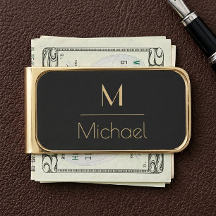 Personalized Monogram   Name Black & Gold  Finish Money Clip