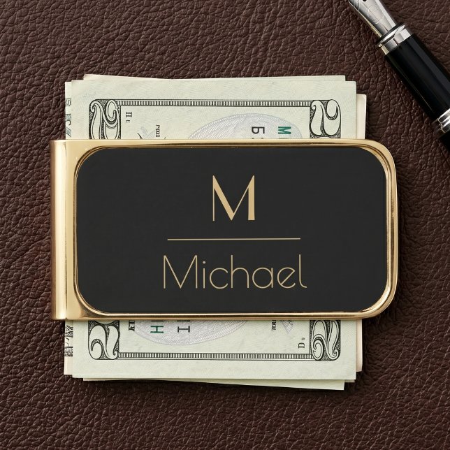 Personalized Monogram | Name Black & Gold  Finish Money Clip (Creator Uploaded)