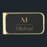 Personalized Monogram | Name Black & Gold  Gold Finish Money Clip<br><div class="desc">Personalized Monogram Black & Gold Art Deco Font,  The template is set up ready for you to customize with your name and initial,  If you would like to change the color or style of the font click customize further that the end of the template.</div>