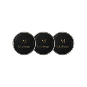 Personalized Monogram   Name Black & Gold Golf Ball Marker