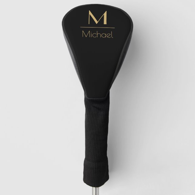 Personalized Monogram | Name Black & Gold Golf Head Cover (Front)