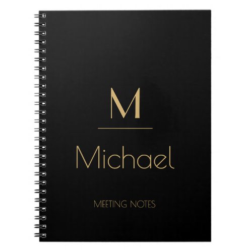 Personalized Monogram  Name Black  Gold  Noteboo Notebook