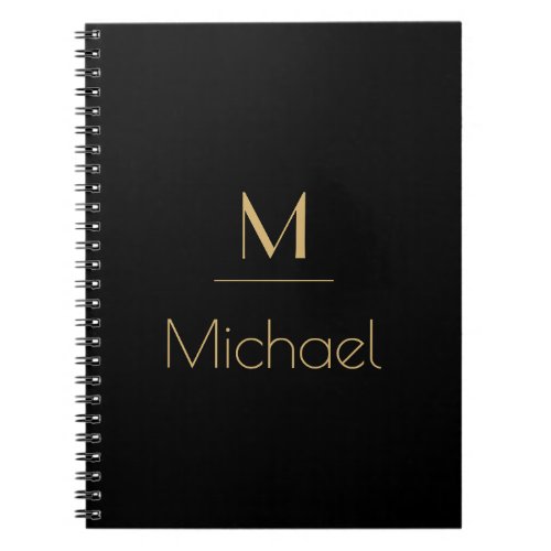 Personalized Monogram  Name Black  Gold  Notebook