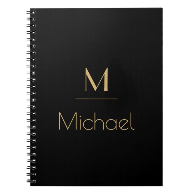 Personalized Monogram | Name Black & Gold  Notebook (Front)