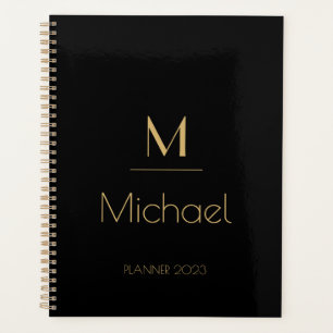 Personalized Monogram Name Black & Gold Planner