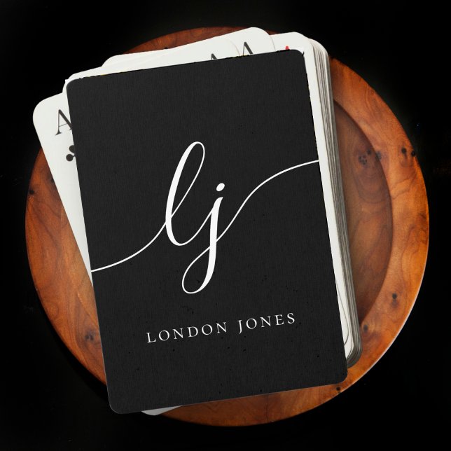 Personalized Monogram Name Black Script Poker Cards (Creator Uploaded)