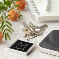 Personalized Name Initial Keychain - 2 inch Black / Silver / Silver