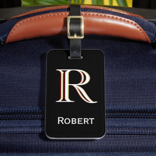 Personalized monogram name black white luggage tag
