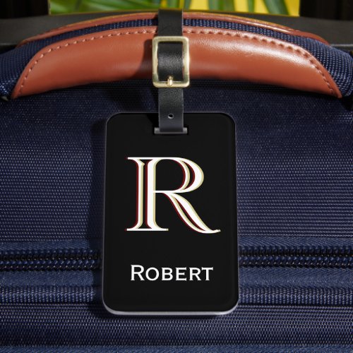 Personalized monogram name black white luggage tag