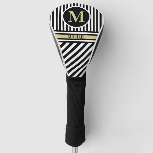 Personalized Monogram Name Black White Stripes  Go Golf Head Cover