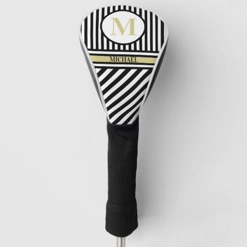 Personalized Monogram Name Black White Stripes  Golf Head Cover