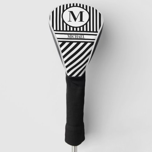 Personalized Monogram Name Black White Stripes Golf Head Cover