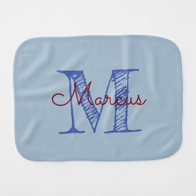 Personalized Monogram Name Blue Boy Baby Burp Cloth (Front Horizontal)