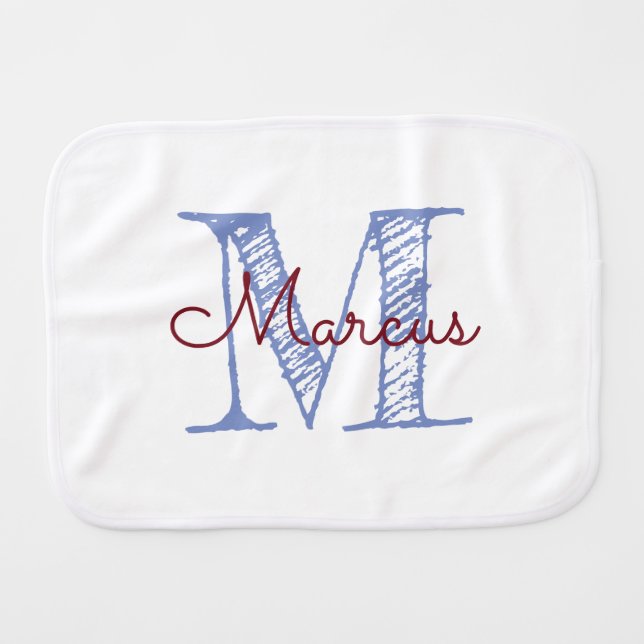 Personalized Monogram Name Blue Boy Baby Burp Cloth (Front Horizontal)
