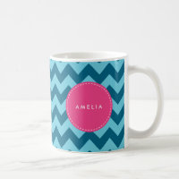 Personalized Monogram Name Blue Chevron Coffee Mug