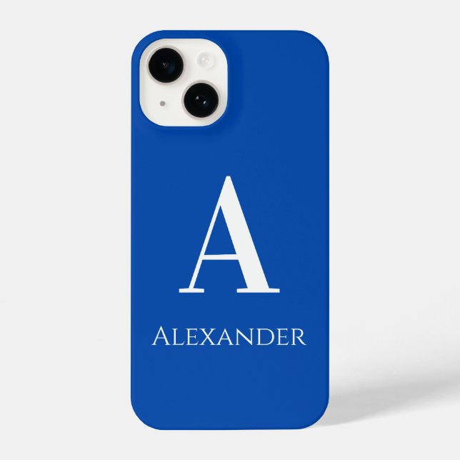 Personalized Monogram Name Blue Modern iPhone Case (Back)