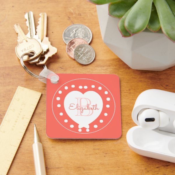 Personalized Monogram Name Coral White Heart