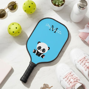 Personalized Monogram Name Cute Panda Blue Pickleball Paddle