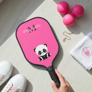 Personalized Monogram Name Cute Panda Pink Pickleball Paddle