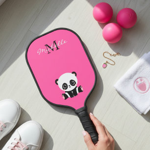 Personalized Monogram Name Cute Panda Pink Pickleball Paddle