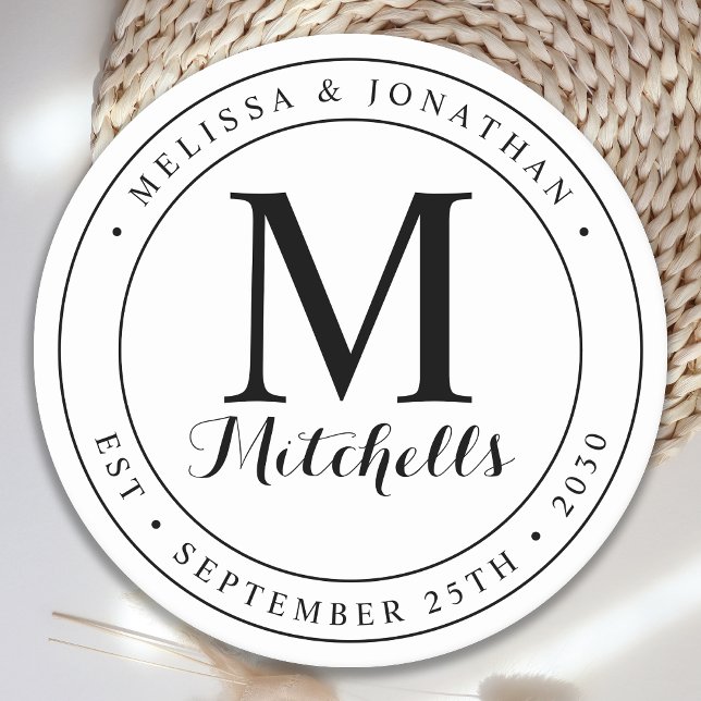 Personalized Monogram Name Date Wedding Round Paper Coaster (Creator Uploaded)