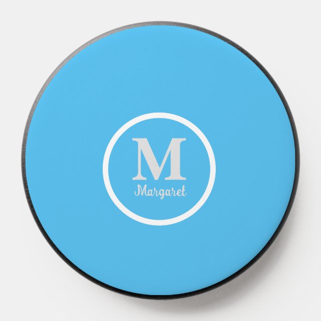 Personalized Monogram Name Elegant Modern Blue PopSocket (Popsocket)