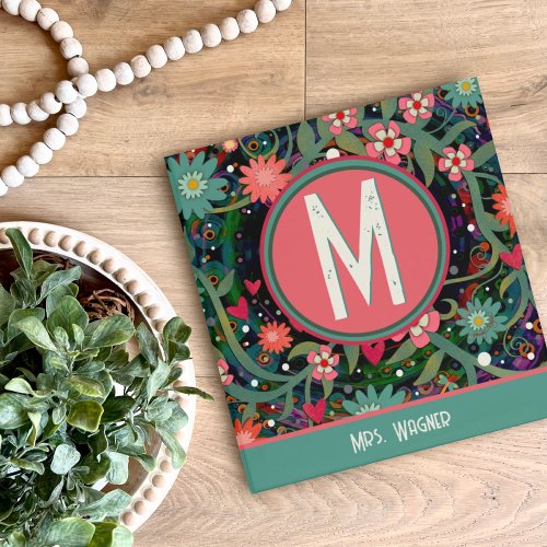 Personalized Monogram Name Floral Teacher  3 Ring Binder