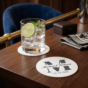 Personalized Monogram & Name for Groomsmen Round Paper Coaster