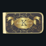 Personalized Monogram Name Gold Black Floral Gold Finish Money Clip<br><div class="desc">Personalize it with your monogram/name or customize it further if you need to change the  font,  font color,  font size.</div>