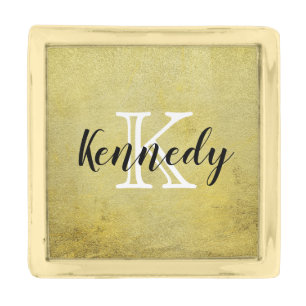 Personalized Monogram Name Gold, Black & White Go Gold Finish Lapel Pin