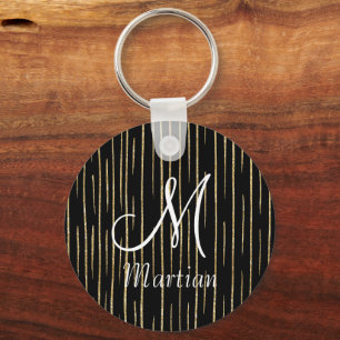 Personalized monogram name gold glitter &black keychain