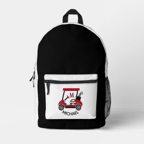 Personalized Monogram Name Golf Cart Printed Backpack