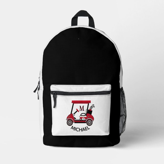 Personalized Monogram Name Golf Cart Printed Backpack (Front)