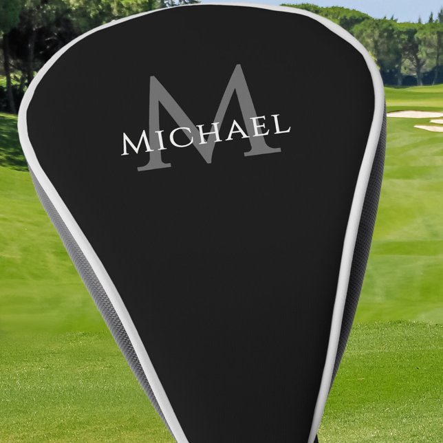 Personalized Monogram Name Initial Black Gray Golf Head Cover (Personalized Monogram Name Initial Black Gray Golf Head Cover)